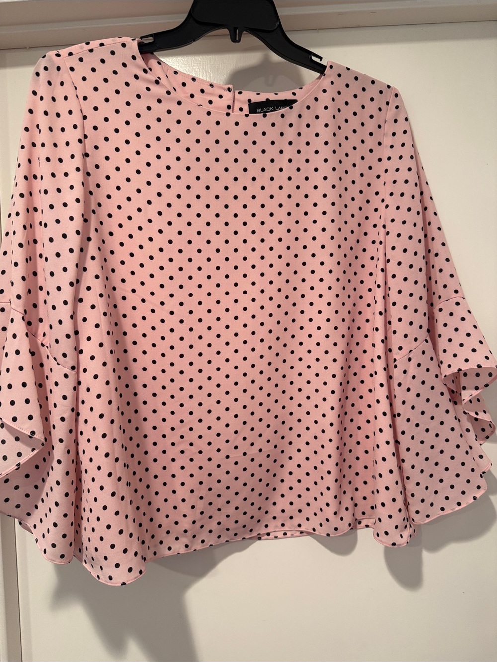 Black Label Pink Polka Dot Ruffle Sleeve Top